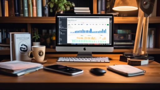 A cozy home office setup with a basic laptop on a wooden desk, showing a cryptocurrency mining software running on the screen. Around the laptop are $100 b